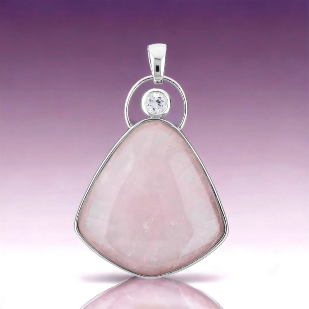 Rose Quartz Sterling Silver‎ Pendant with White Topaz Accents